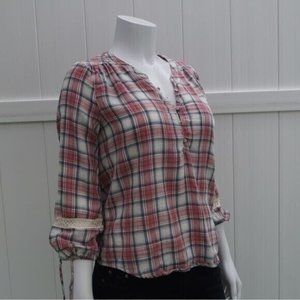 Skies Are Blue Plaid 3/4ths Sleeves Top Size XS